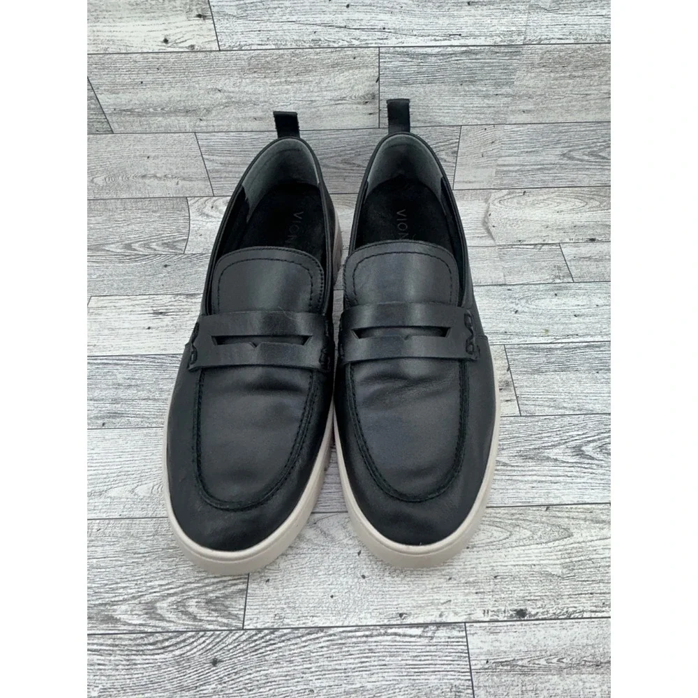 Vionic Uptown Black Leather Penny Loafer Lug Sole Platform‎ Sneakers Women Sz 10